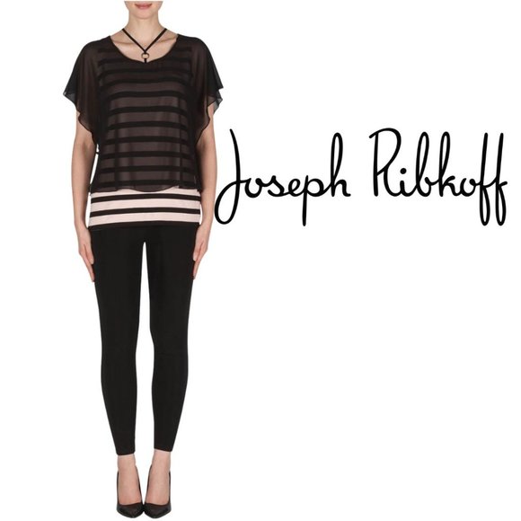 Joseph Ribkoff Short Sleeve Blouse/Tank Light Pink/Black Stripe Size 8 - Picture 1 of 15